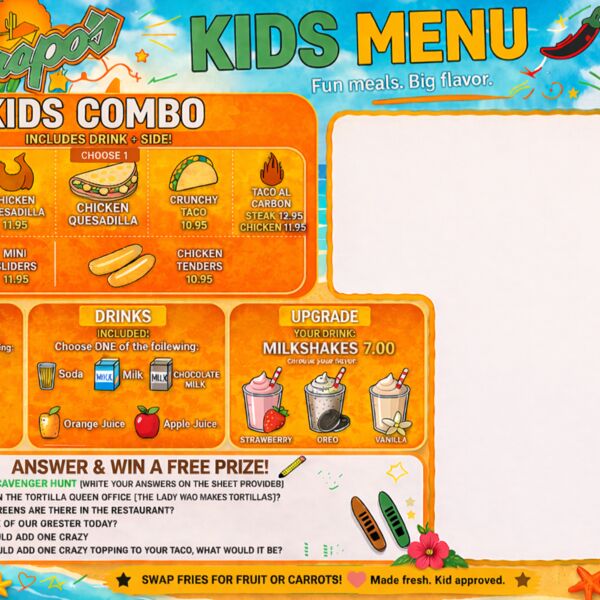 New  kids menu 11x17 Thumbnail